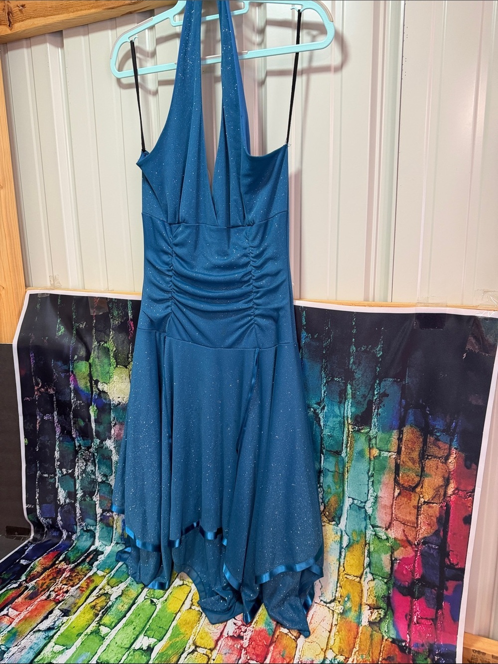 Taboo Teal Sparkle Halter High-Low Dress